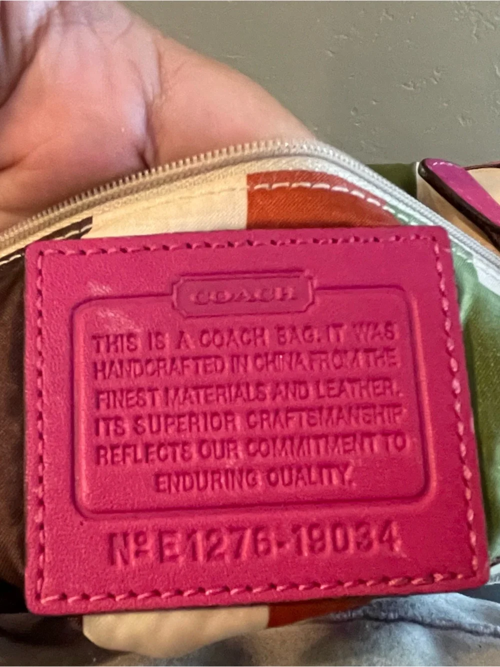 Coach Pink 70th anniversary Signature Canvas leather Crossbody Stripe Lining